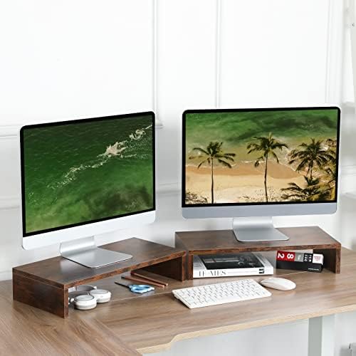 TEAMIX 2-Pack Monitor Stand Riser 20 inch, Wooden Tabletop Shelf, Brown - Image 2