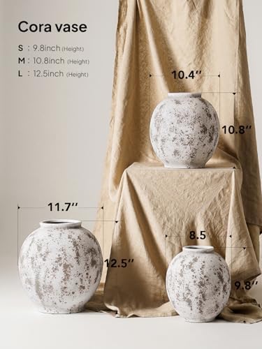 Large White Ceramic Vase - 9.8 Inch Rustic Farmhouse Flower Vase for Home Decor, Minimalist Tall Vases for Living Room, Table, Bathroom, Holiday & Weddings (Sandstone Grey) - Image 3