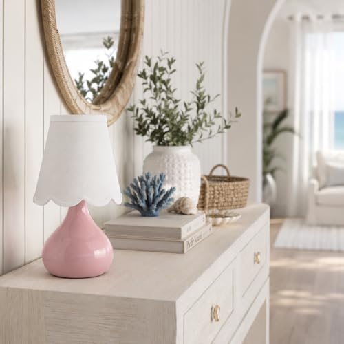 12" Cordless Table Lamp, Small Rechargeable Pink Ceramic Bedside Lamp with Magnetic LED Bulb, 3 Colors & Stepless Dimmable, Battery Operated Aesthetic Scalloped Lamp for Bedroom, Nursery, Girls Room - Image 5