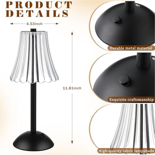 Liliful 2 Pcs Cordless Table Lamp LED Touch, Black, Rose Style - Image 2