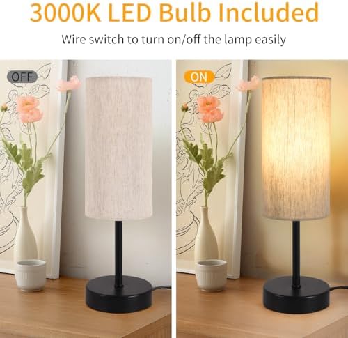 RISLG Small Table Lamp, Bedside Table Lamp for Bedroom, Lamp for Nightstand with Linen Fabric Shade, Minimalist Modern Desk Lamp for Living Room Office Dorm Kids Room - Image 2