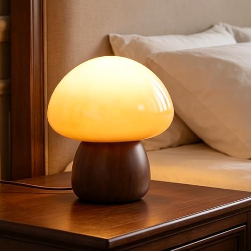 Wooden Base Small Table Lamp for Bedroom 60W Mushroom Table Lamps Gradient Colored Glass Shade Modern Side Table and Desk Lighting H 8.07 in (The Light Bulb is Included) by Unknown