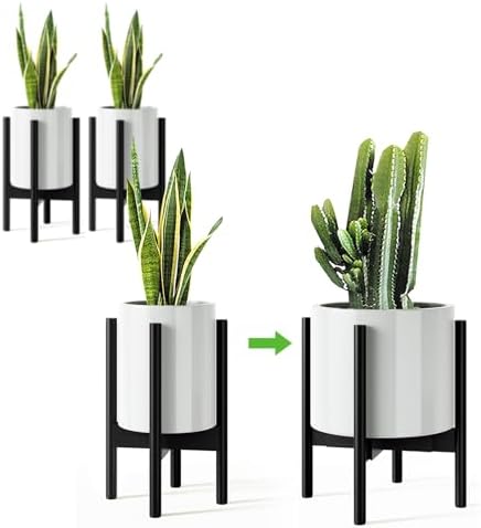 MUDEELA Plant Stand for Indoor, Bamboo Material, Black, 14.5 Inch Tall by MUDEELA