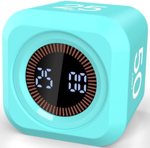 Pomodoro Timer Cube with Silicone Case 5/10/25/50 min, Vibrate&Sound Alarm by COWVTUJ
