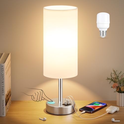 Dicoool Bedside Table Lamp for Bedroom - 3-Way Dimmable Touch Lamp, USB A+C by DicooolDirect
