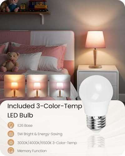 12" Wood Bedside Table Lamps Set of 2, Small Desk Lamps for Small Places, 3 Color Temperatures with Memory, Pink Linen Shade & E26 Bulbs, for Bedroom Living Room Office MP13TLP205 - Image 3