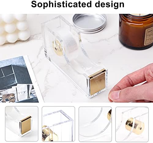 EOOUT Gold Office Supplies Set Desk Accessories, Acrylic Stapler Set Staple Remover, Phone Holder, Tape Holder, Pen Holder, 2 Ballpoint Pen, Scissor, Binder Clips, Ruler, Transparent Glue and Staples. - Image 4
