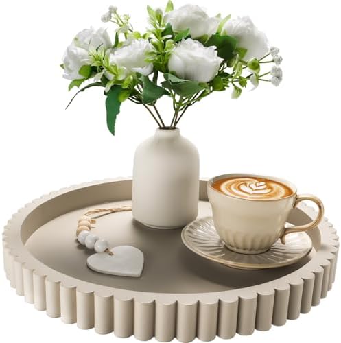 Handmade 12in Decorative Tray for Coffee Table Tray Decor, Gray Wooden Decorative Round Tray for for Coffee Table, Dining Room Table Entryway and Living Room Table by KULEDM