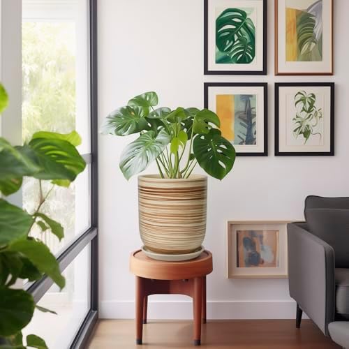Ceramic Planter 10 Inch - Ceramic Pots for Indoor Plants Outdoor Large Plant Pot with Drainage Hole and Saucer Cylinder Flower Pot Yellow - Image 5