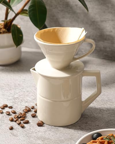 Pour Over Coffee Maker, Single Cup Ceramic Coffee Dripper, Reusable Filter Cone Drip Holder Slow Brewer with Hole Flat Bottom for Home, Office, Travel, Camping (White) - Image 5