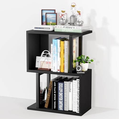 Desk Shelf Organizer, Small Desktop Bookshelf Wood, Black by FOFARY