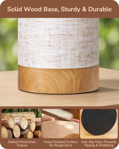 EDISHINE 9.85" Wood Table Lamp, Cylindrical Beige Linen Lampshade, E26 - Image 2