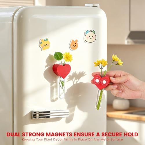 Magnetic Heart-Shaped Wooden Fridge Magnet with Glass Tube Accent, Beech Wood Decorative Magnet for Refrigerator, Kitchen & Office Metal Surfaces (No Plant Included) - Image 3