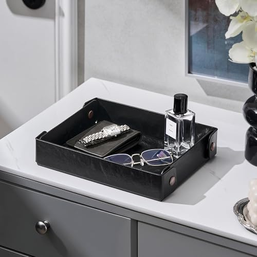 Valet Tray Organizer, Faux Leather Key Storage Tray, Catch All | Black - Image 5