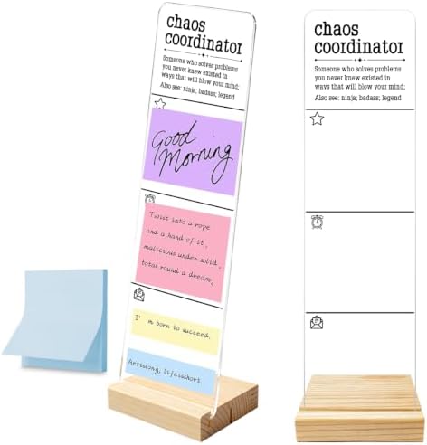 Monitor Memo Board with Removable Wooden Base Acrylic Portable Sticky Note Holder, Chaos Coordinator Acrylic Message Board Sign, Office Desk Desk Set Sticky Notes 100 Sheets by HTBIG