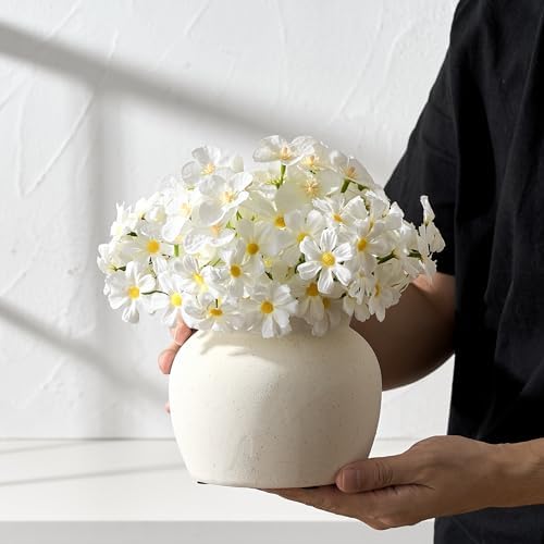 SIDUCAL Ceramic Flower Vase with Wide Mouth Lace, 4.8 Inch Pottery Rustic Farmhouse Boho Vases, Small Terracotta Vase for Home Decor, Table, Living Room, Bathroom, Shelf, Wedding, White - Image 4