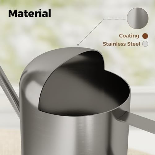 Bamworld Small Watering Can Indoor Outdoor Plant Black Metal Stainless Steel Long Spoutt Flowers Watering Cans for House Garden Plants 10OZ Watering Bottle Cute Stylish Gardening Decoration(Silver) - Image 6