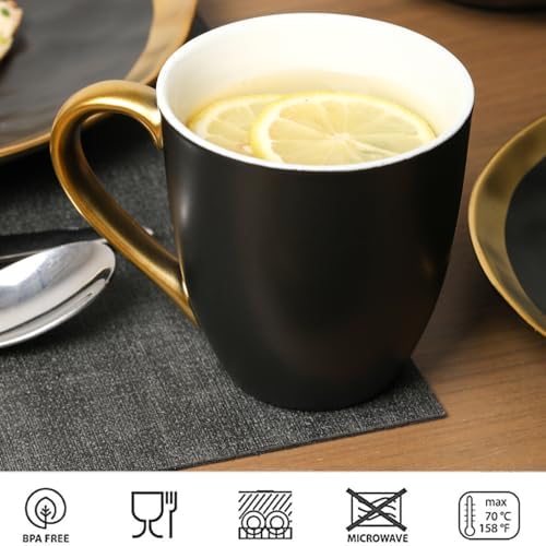 vicrays Coffee Mug Set, 11 Ounce, Set of 6, Ceramic Mug for Men, Women, Unique Glazed Mugs with Handle for Coffee, Tea, Milk, Cocoa, Cereal(Black with Golden) - Image 3