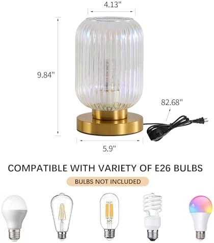 Colorful Glass Table Lamp,Vintage Gold Base Ribbed Bedside Lamp - Image 3