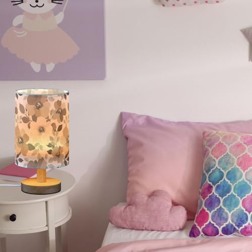 Fustylead Abstract Brown Gray and White Floral Bedside Table Lamps with USB Port for Bedroom Lamp Small Nightstand Lamp Sturdy Linen Shade Wooden Decorative Lamps for Living Room Home Dorm Kids - Image 5