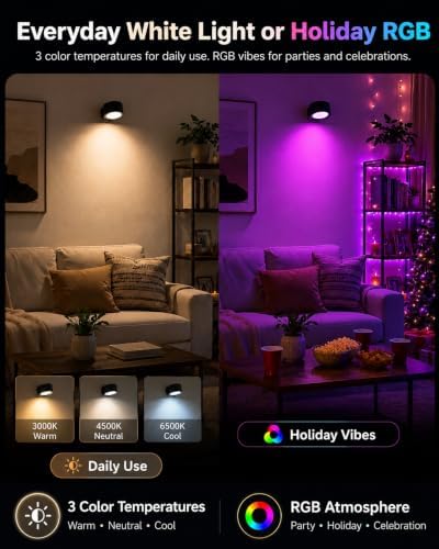 RGB Wall Sconces, Rechargeable Magnetic Lights with Remote, 2 Pack - Image 4