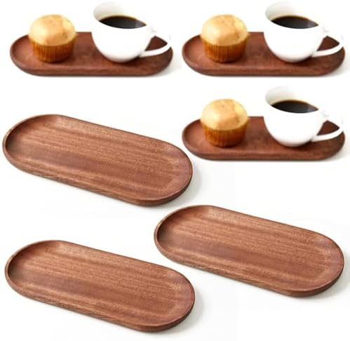 6 Pack Solid Wood Serving Platters and Trays of Natural Wood with Edge,Rectangular Avoid Sliding and Spilling Food (Walnut Trays x 6Pack) by Linwnil