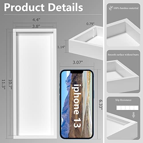 Bathroom Vanity Tray for Counter Bamboo Bathroom Decorative Tray, Dresser Top Perfume Tray for Home Decoration 11.3” L x 4.4” W x 1.14” H （White） - Image 5