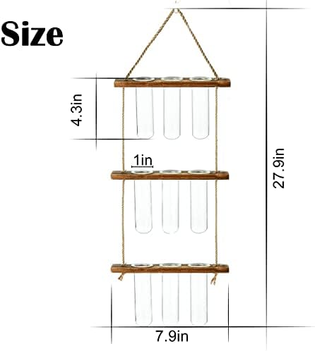 XXXFLOWER Wall Hanging Propagation Station with Wooden Stand Glass Test Tubes Tiered Planters Wall Terrarium for Home Office Plant Hanger Flower Vases Wall Decor Hydroponic Cuttings (9 Tube Vases) - Image 2