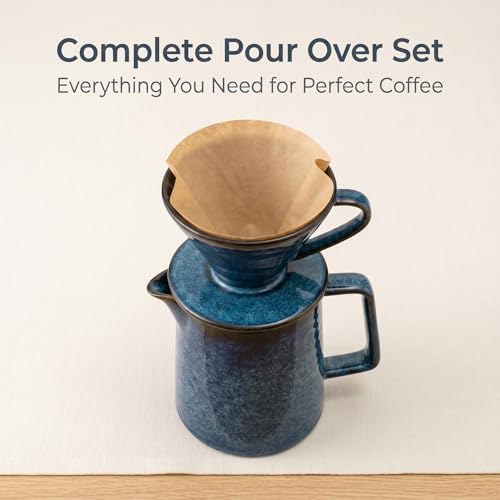 Topadorn Ceramic Pour Over Coffee Maker Set with Stoneware Mug, Rustic Blue - Image 4