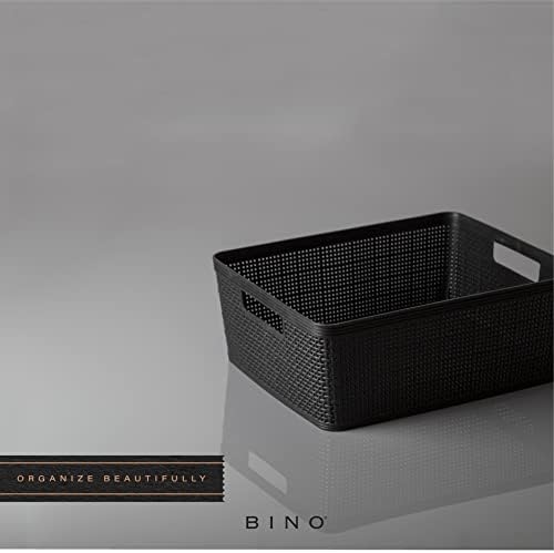 BINO | Woven Plastic Basket | Medium (Black), 4-Pack | THE JUTE COLLECTION | Home Organization, Space - Saving Storage, Stylish Design | Jute Basket | Plastic Storage Basket - Image 6