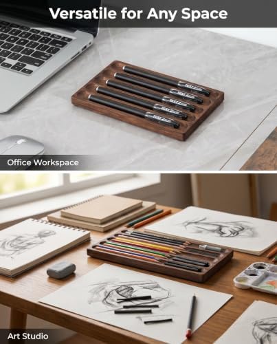 Pen holder Organizer of Office desks,Walnut Desk Pen Stand,Wave Pen TrayOffice Accessory,Teacher Gifts,Suitable for School,Home,Office Desktop Art Accessories (Walnut-5 Grid) - Image 4