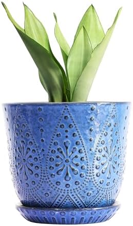 Gepege 8 Inch Ceramic Plant Pot with Drainage & Saucer by Gepege