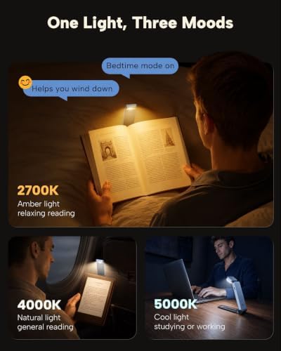 86lux Book Light, Rechargeable Clip-On LED Reading Light for Bed & Night Use - 3 Color Temperatures with Stepless Dimming, Ultralight Bookmark Design for Kids, Book Lovers, Blue - Image 5