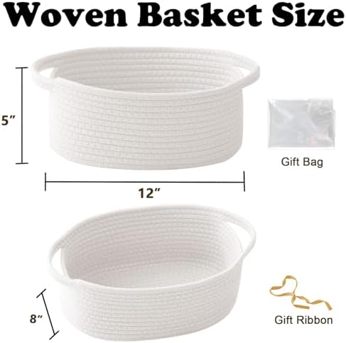 White Woven Rope Basket - Baby Gift Basket with Bag & Ribbon - Image 2
