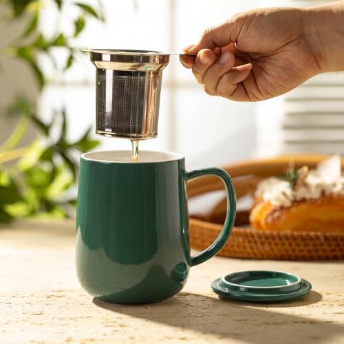Sweese 20 OZ Porcelain Tea Mug with Infuser and Lid, Sage Green Tea Cup, Gifts for Tea Lover - Sage Green - Image 3