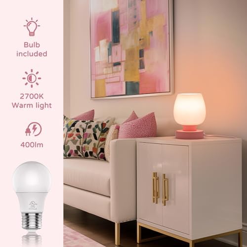 Touch Bedside Table Lamp - Pink Small Lamp for Bedroom with USB C+A Charging Ports 3 Way Dimmable, Nightstand Desk lamp with Glass Lamp Shade Warm LED Bulb Included, Simple Design Christmas - Image 6