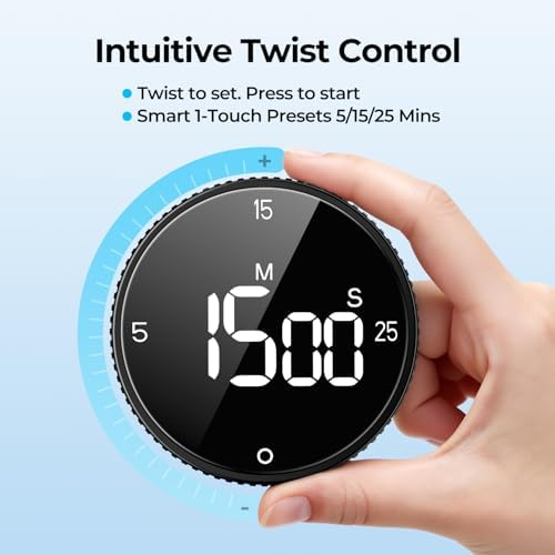 Digital Magnetic Kitchen Timer for Cooking, Large LED Countdown Timer, Rotating Pomodoro Timer, Volume Adjustable, 5/15/25 Min Presets for Kitchen Classroom Grilling Studying - Image 3