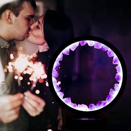 Runyansghi Amethyst Tooth Night Lamp 8.6" Natural Healing Crystal Bedside Lamp USB Port 3 Colours Dimming Mode Bedroom Lamp Suitable Night Light Ideal Gift - Image 5