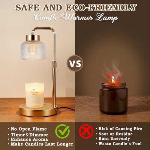 Funistree Candle Warmer Lamp with Timer Dimmer, Adjustable Height Christmas Birthday Gifts for Women Mom, Modern Gold Candle Warmer, Vintage Home Decor for Scented Jar with 2 Bulbs - Image 3