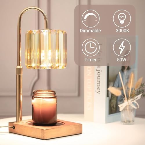 Yuichoy Candle Warmer Lamp with Timer, Dimmable Electric Candles Wamer Adjustable Height, Gifts for Women Mom, Glass Modern Candle Melter Lamp, Amber - Image 7