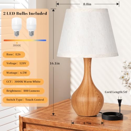 16.1" Touch Table Lamp for Nightstand, Dimmable Small Bedroom Lamp Set of 2 - Image 5