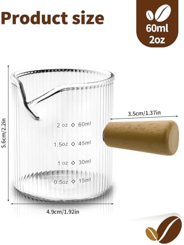 Espresso Measuring Cup 2 OZ, Espresso Glass Cups with Wood Handle, Milk Frothing Cup, Espresso Cup for Coffee, Milk, Tea or Maple Syrup Serving (Transparent, 2 oz) - Image 2