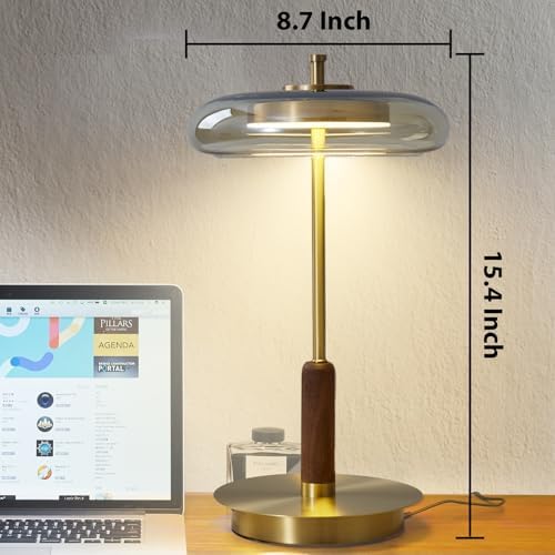 Brass Base Mushroom Table Lamp, 15.4 in, Amber Glass Shade - Image 2