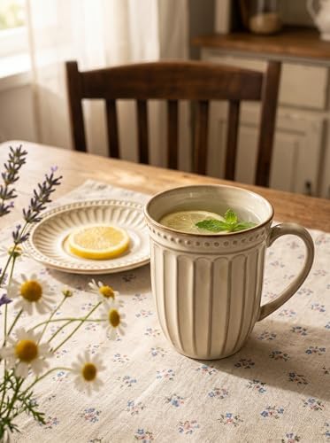 HASENSE Coffee MugsSet of 4, 16 Oz Embossed Vertic Fluted Ceramic Cups - Image 5