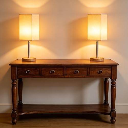 Small Table Lamp Set of 2, Bedside Lamp with 3000K Warm LED Bulb Included, Nightstand Lamp for Living Room Office Dorm Kids Room, Easy Assemble Minimalist Cream Shade & Wood Base(5W) - Image 6
