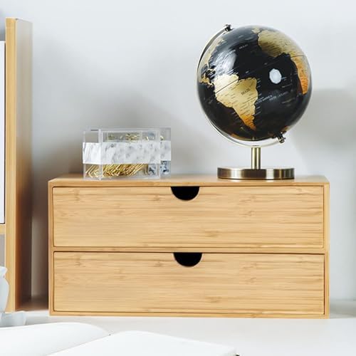 2 Tier Bamboo Desk Organizer with 2 Drawers,Small Tabletop Storage Organization Box,Desktop Drawers for Home Office by ILWorkTLs