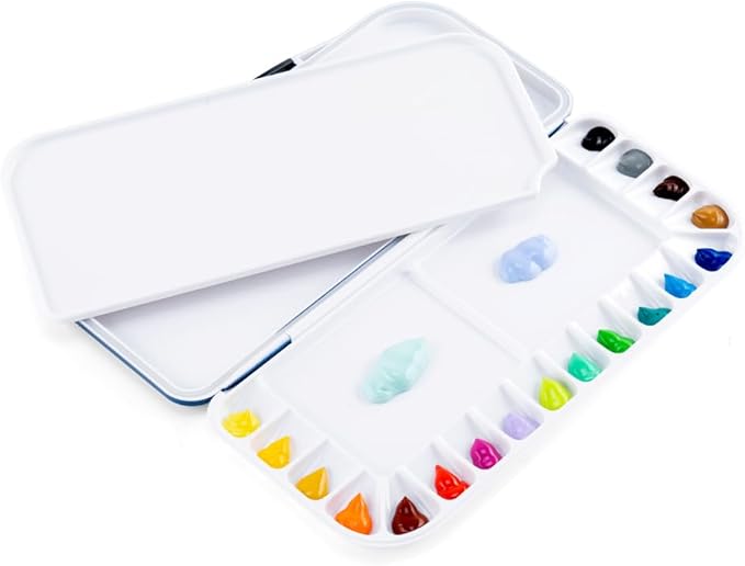 Transon Watercolor Palette Folding with Lid 18wells 2 Mixing Areas and 1 Large Mixing Tray Also for Gouache Acrylic Paint Palette Blue Color