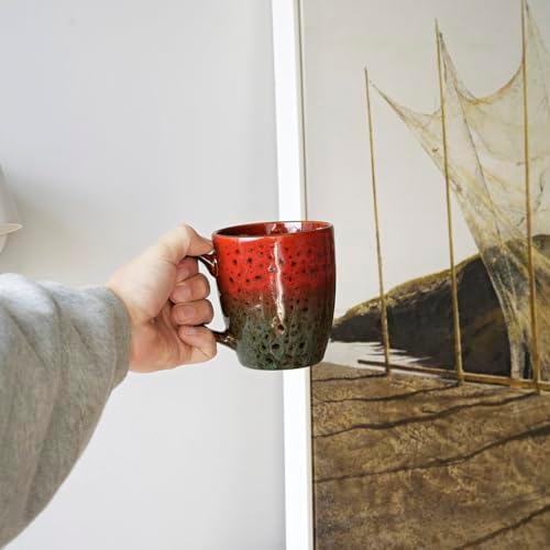 Bosmarlin Ceramic Coffee Mug Set of 4, 17 Oz, Coffee Cups with Big Handle, Microwave Safe, Unique Reactive Glaze (Red&Green) - Image 6
