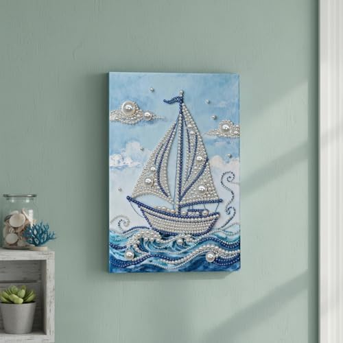 LQCrafK DIY Pearl Art Painting Handcraft Kit for Adults Beginners, Creative Design, Healing Stress-Relieving Home Wall Decoration, with Framed Painting and Tools-Sailboat-2 - Image 6