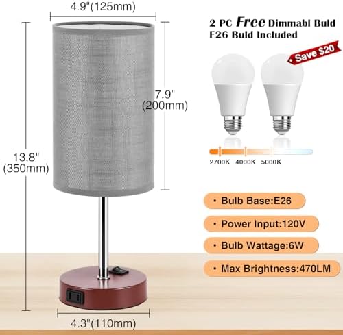ZJOJO Bedside Table Lamp Set of 2, 13.8" Small Lamp for Bedroom Nightstand - Image 3